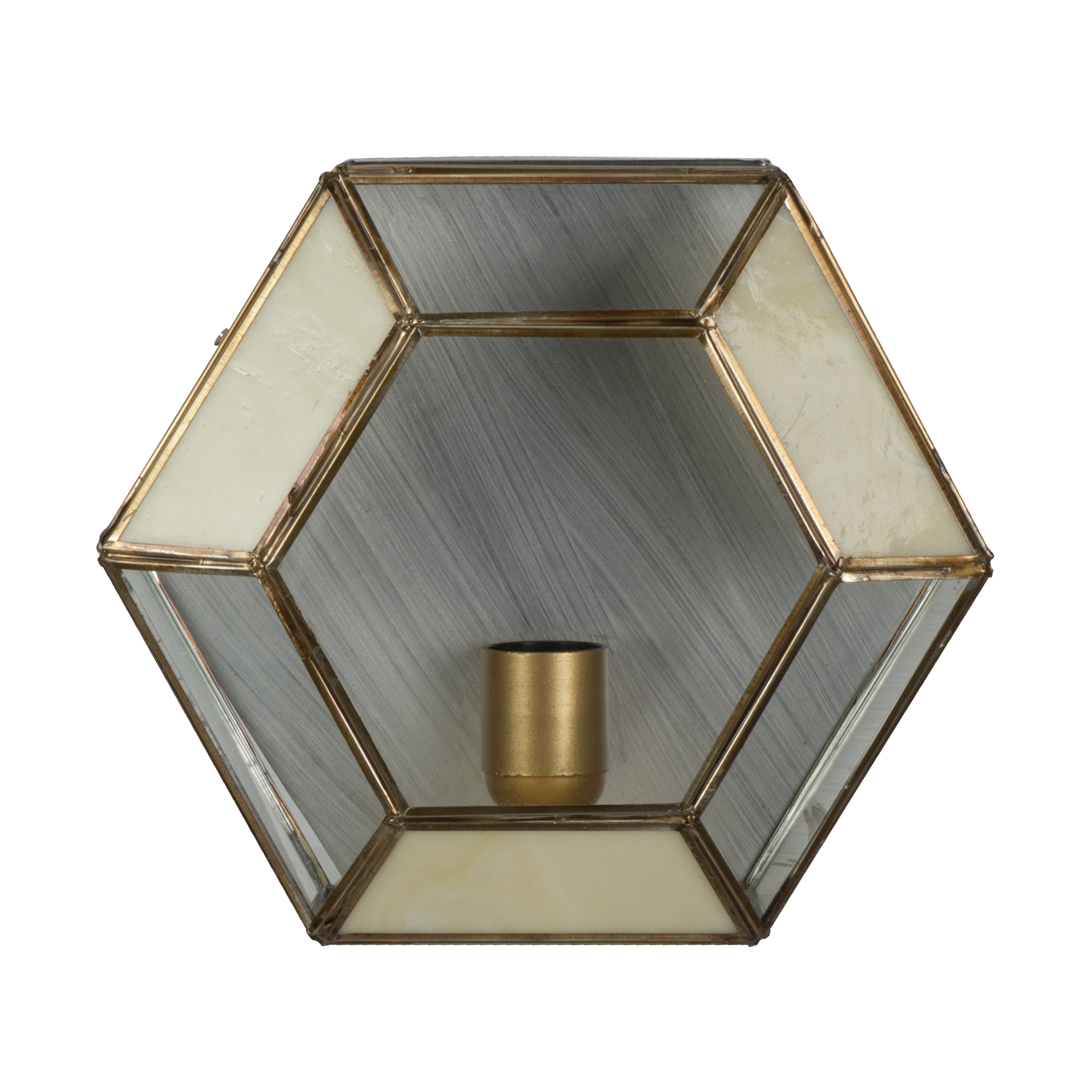 Plafón Granadino fabricado en metal color bronce con cristal opalina