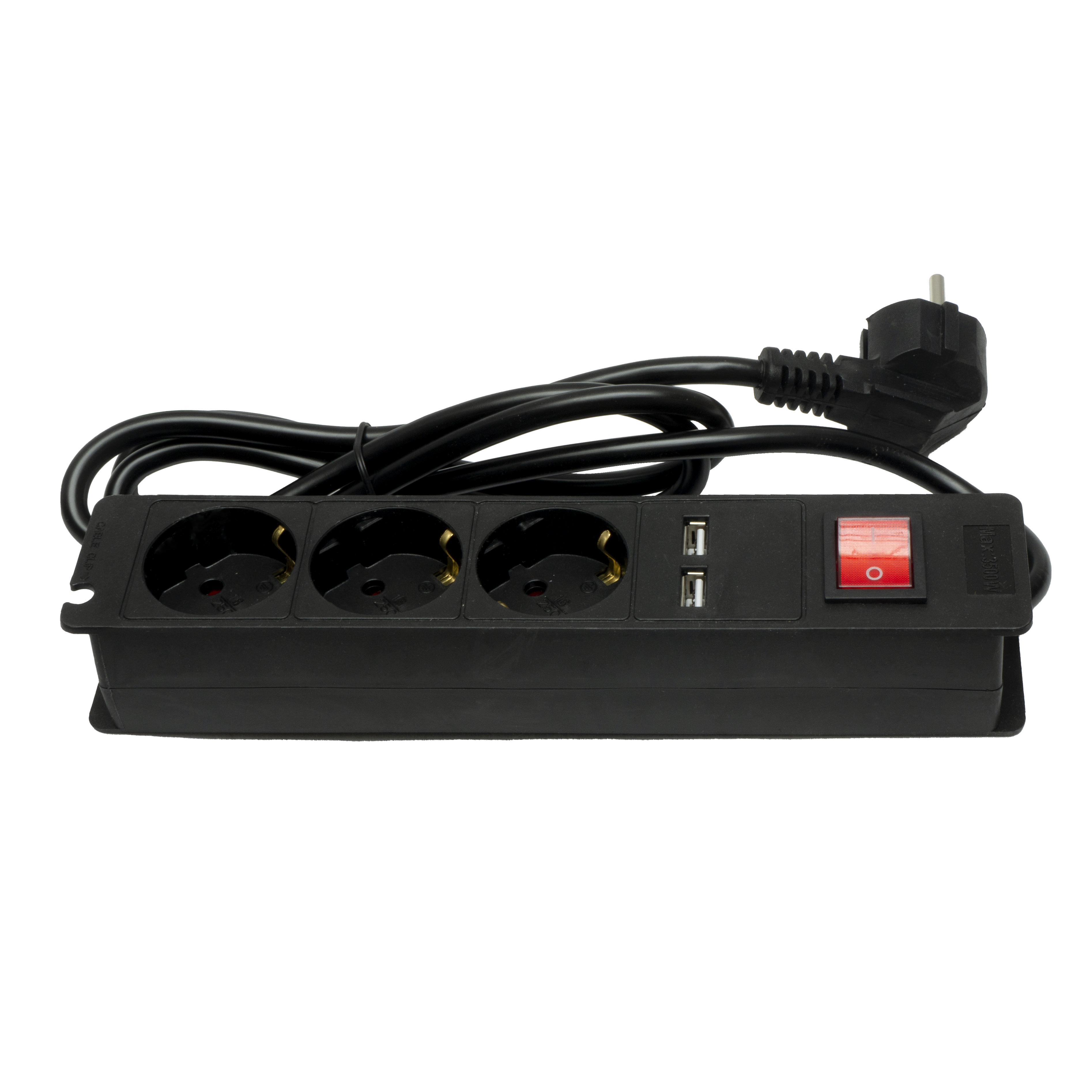 Base múltiple Fabrilamp con 3 enchufes y 2 puertos USB, interruptor y cable de 1,5m.