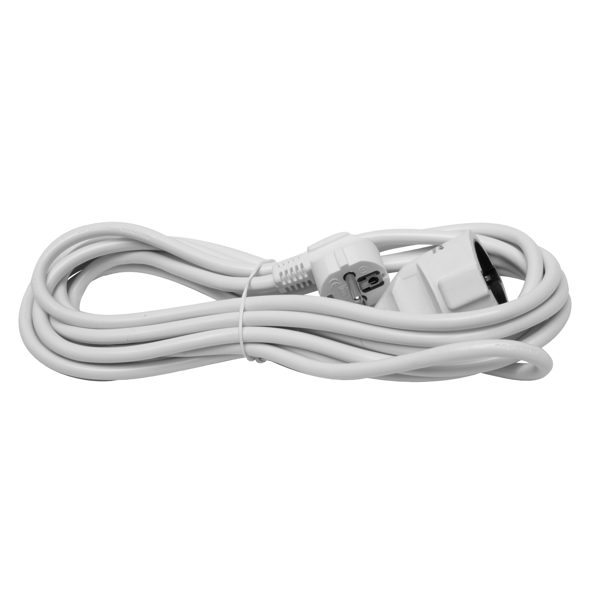 Alargador eléctrico blanco de 5 metros con cable de cobre de Fabrilamp, 3500W de potencia máxima.