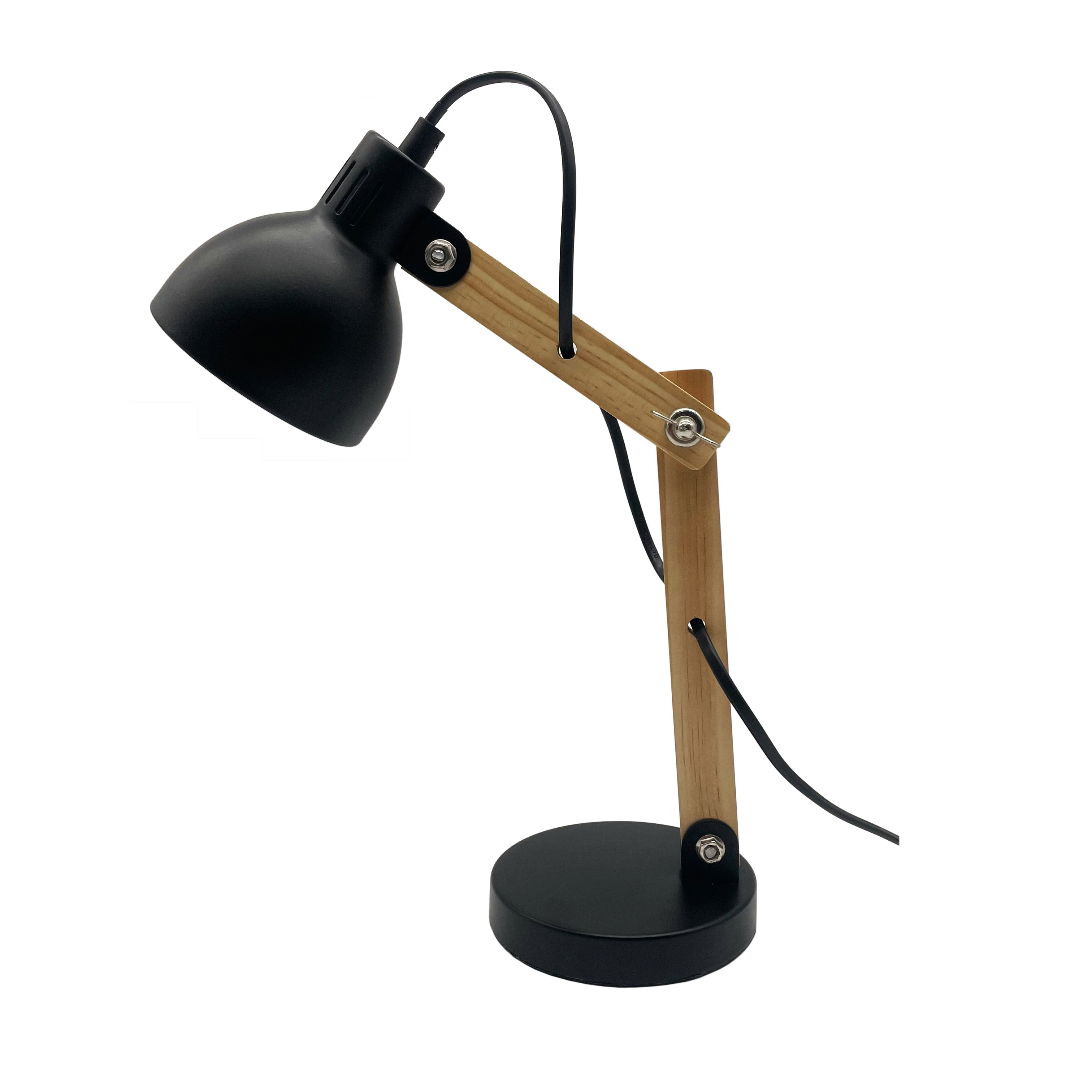 Flexo Blai Negro/Haya E14 - Vista frontal, Fabrilamp, luzguru.com