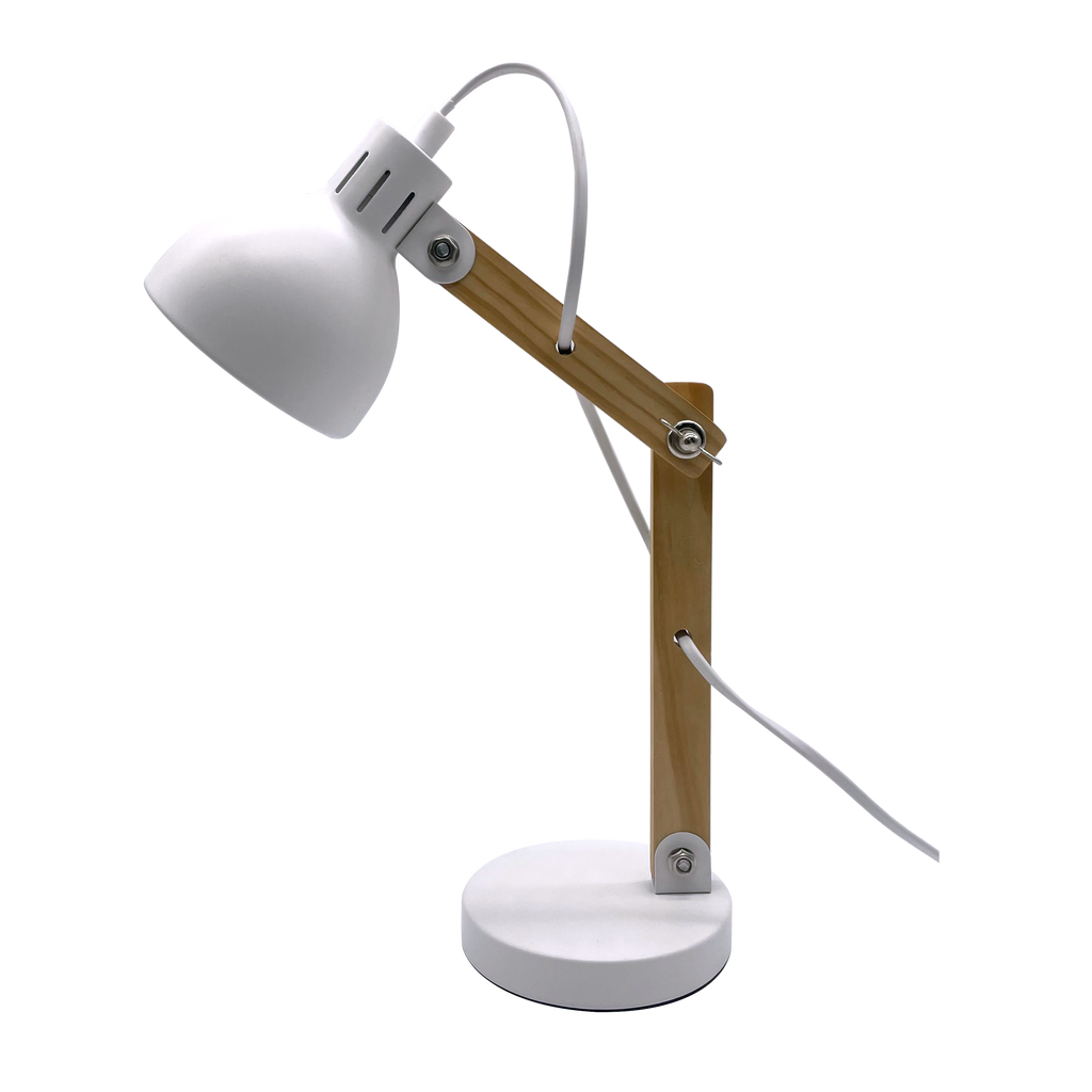 Flexo Blai Blanco/Haya E14 - Vista frontal, diseño articulado y elegante.