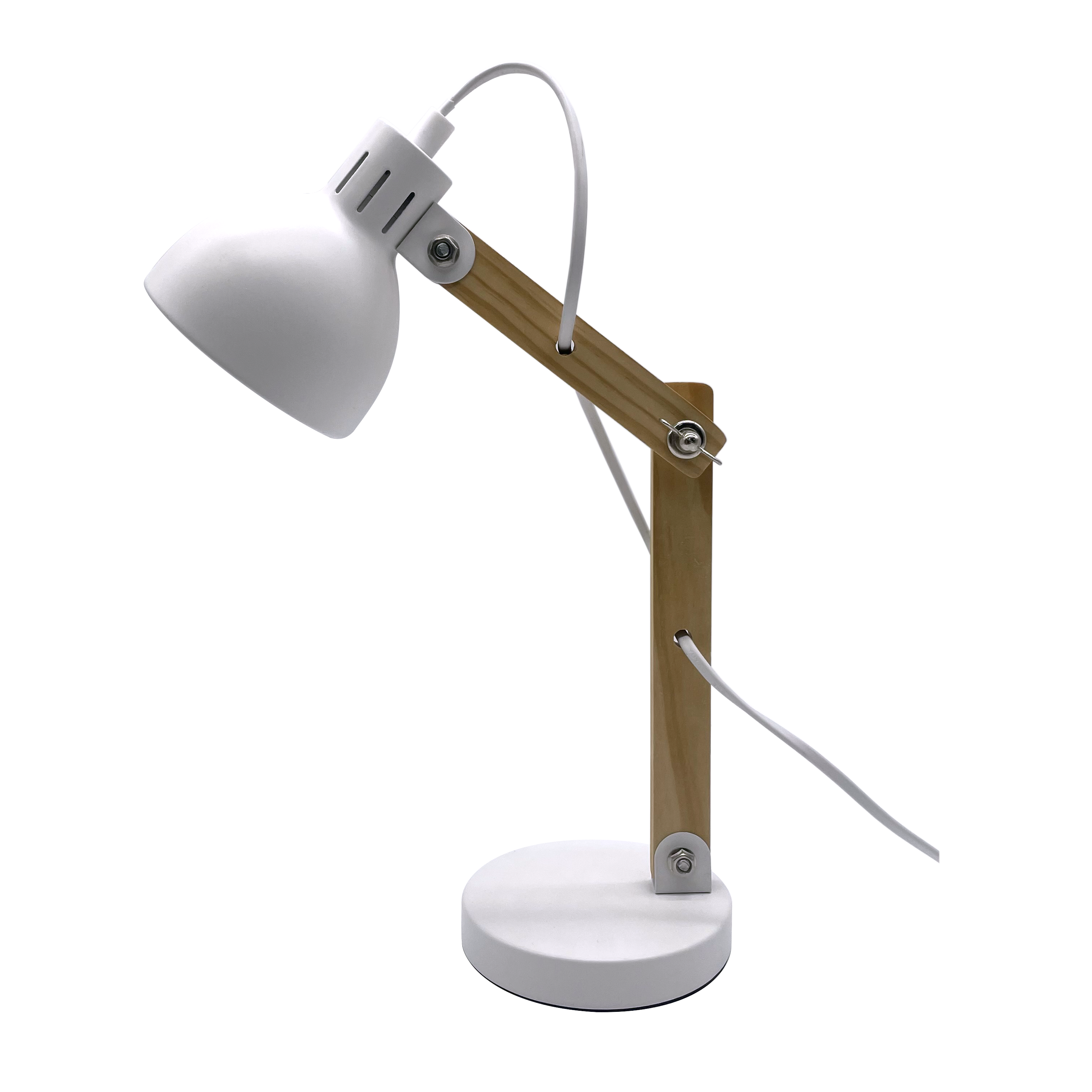 Flexo Blai Blanco/Haya E14 - Vista frontal, diseño articulado y elegante.