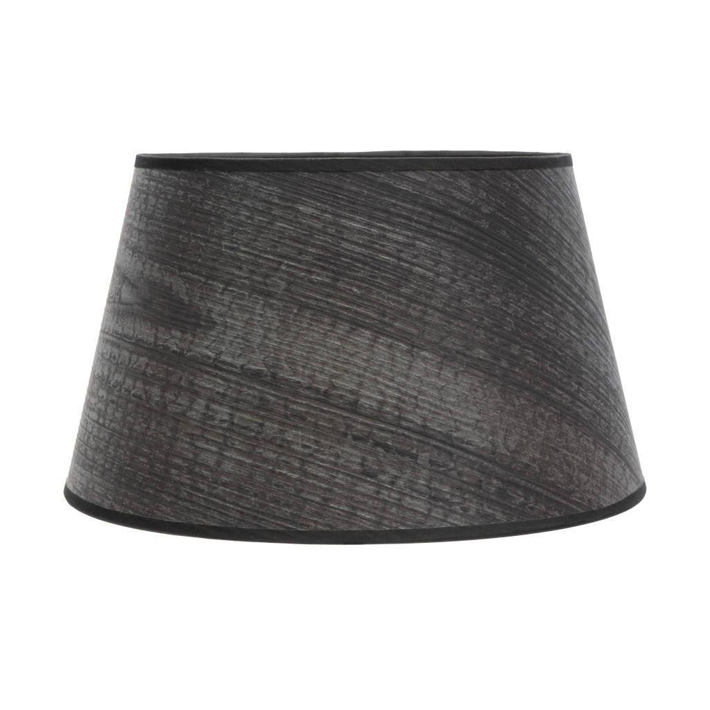 Pantalla Salma E27 Madera Negra, vista frontal, diseño cónico abierto, Fabrilamp