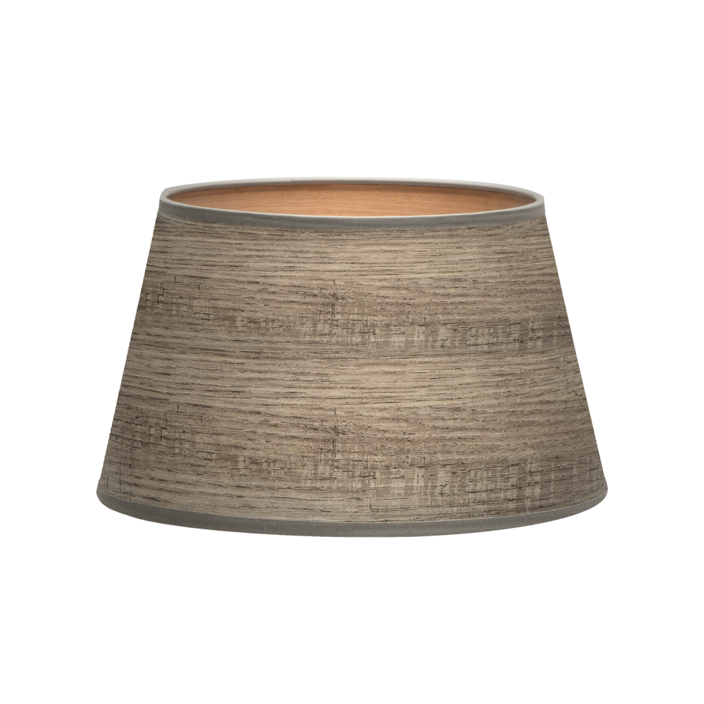 Pantalla Salma E27 Madera Gris 40x30x25 cm, diseño conico abierto, Fabrilamp, luzguru.com