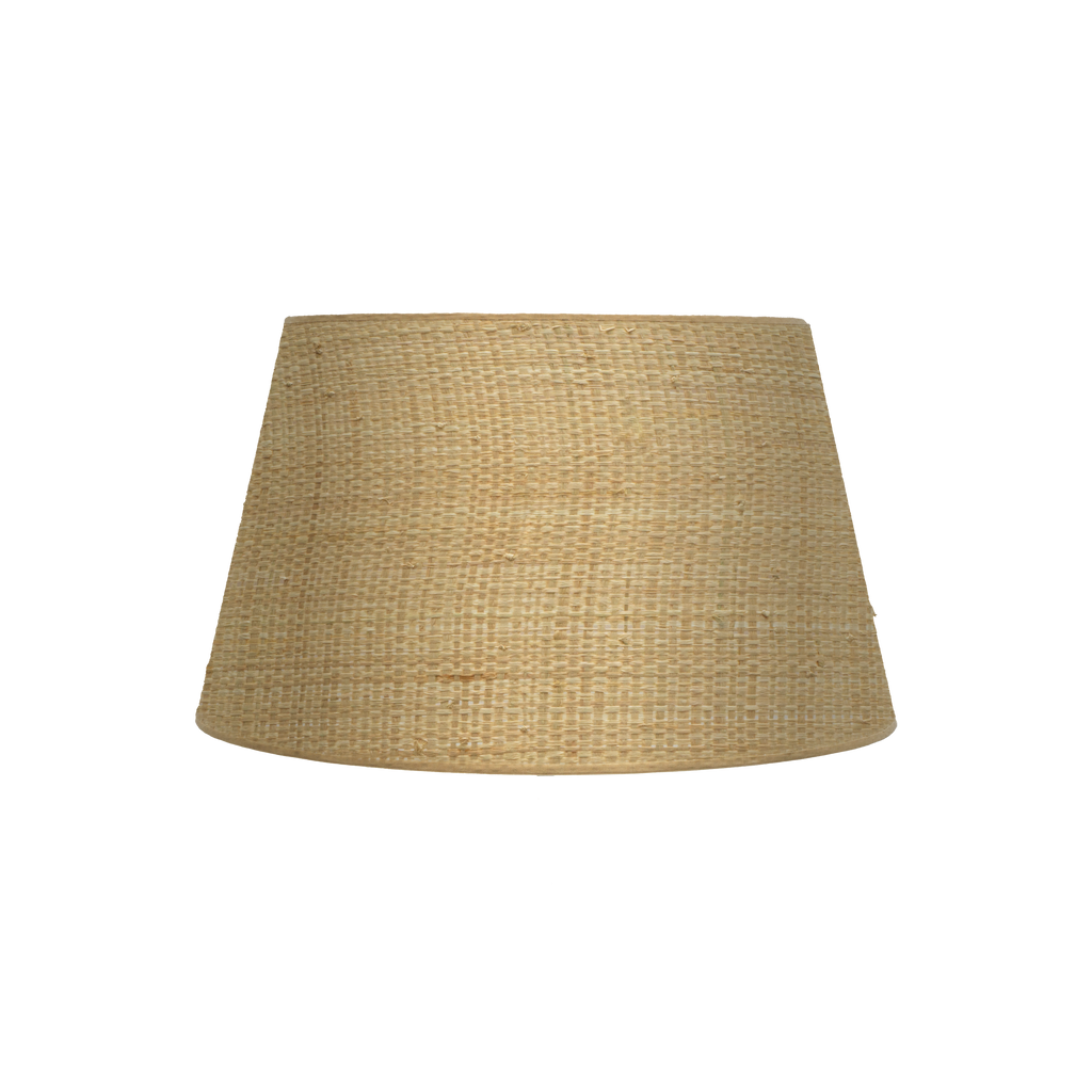 Pantalla Salma E27 Natural 35x25x20 cm, vista frontal. Diseño cónico abierto de tela textil.