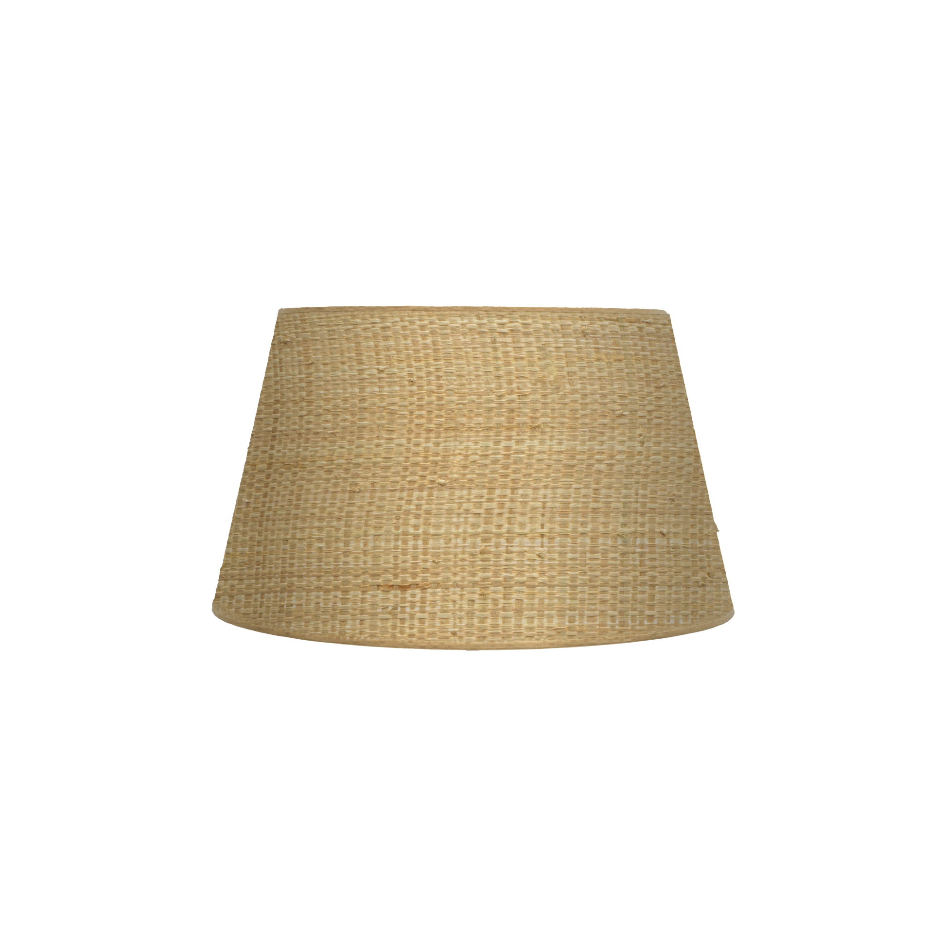 Pantalla Salma E27 Natural de Fabrilamp, vista frontal, diseño conico abierto, material textil.