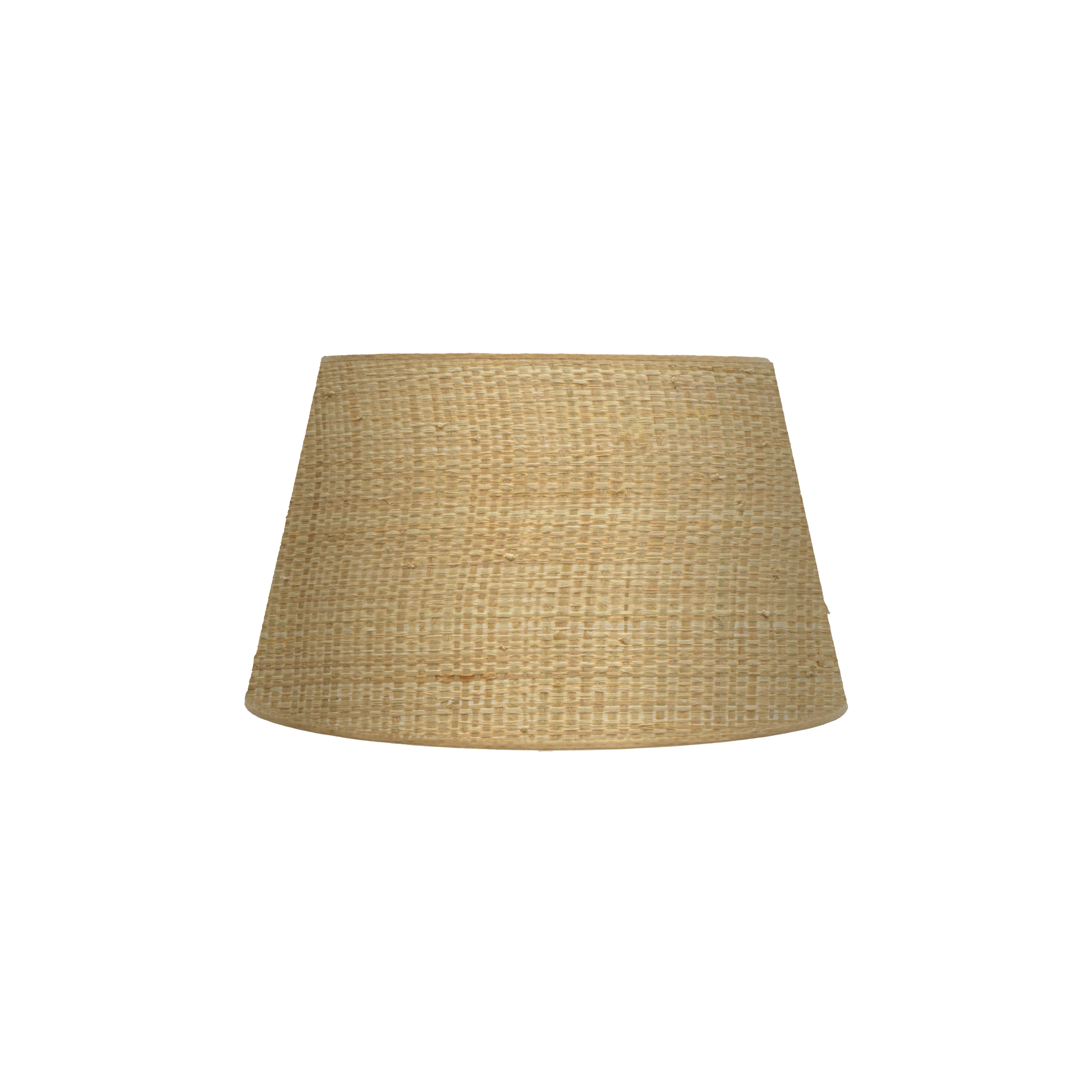 Pantalla Salma E27 Natural de Fabrilamp, vista frontal, diseño conico abierto, material textil.