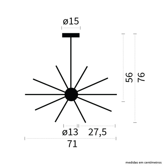 Lámpara de Techo DOLORES 12xE27 71 cm Negro Interlusa instalada en ambiente decorativo de salón o dormitorio | Interlusa