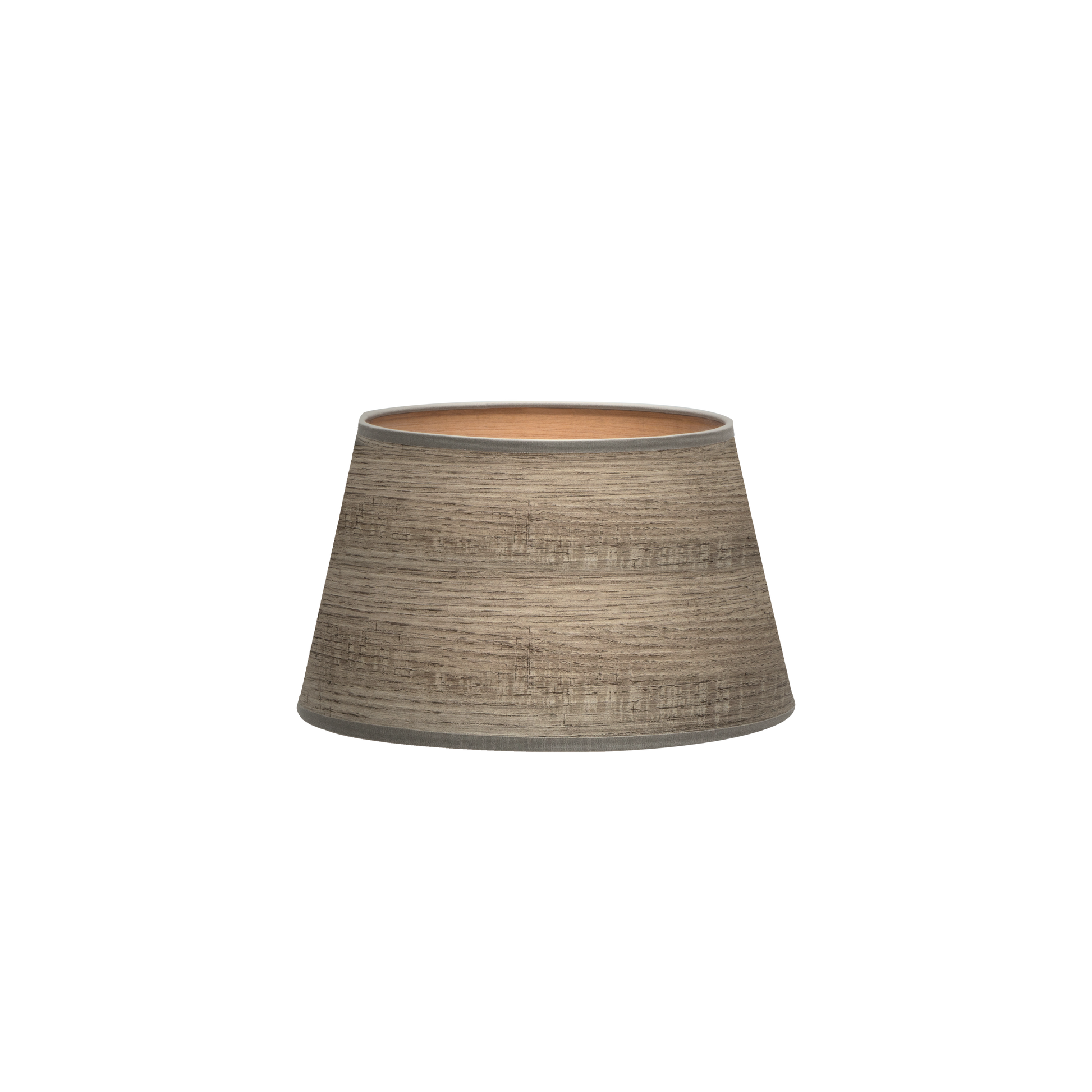 Pantalla cónica Salma E27 en madera gris, diseño elegante para interiores, Fabrilamp.