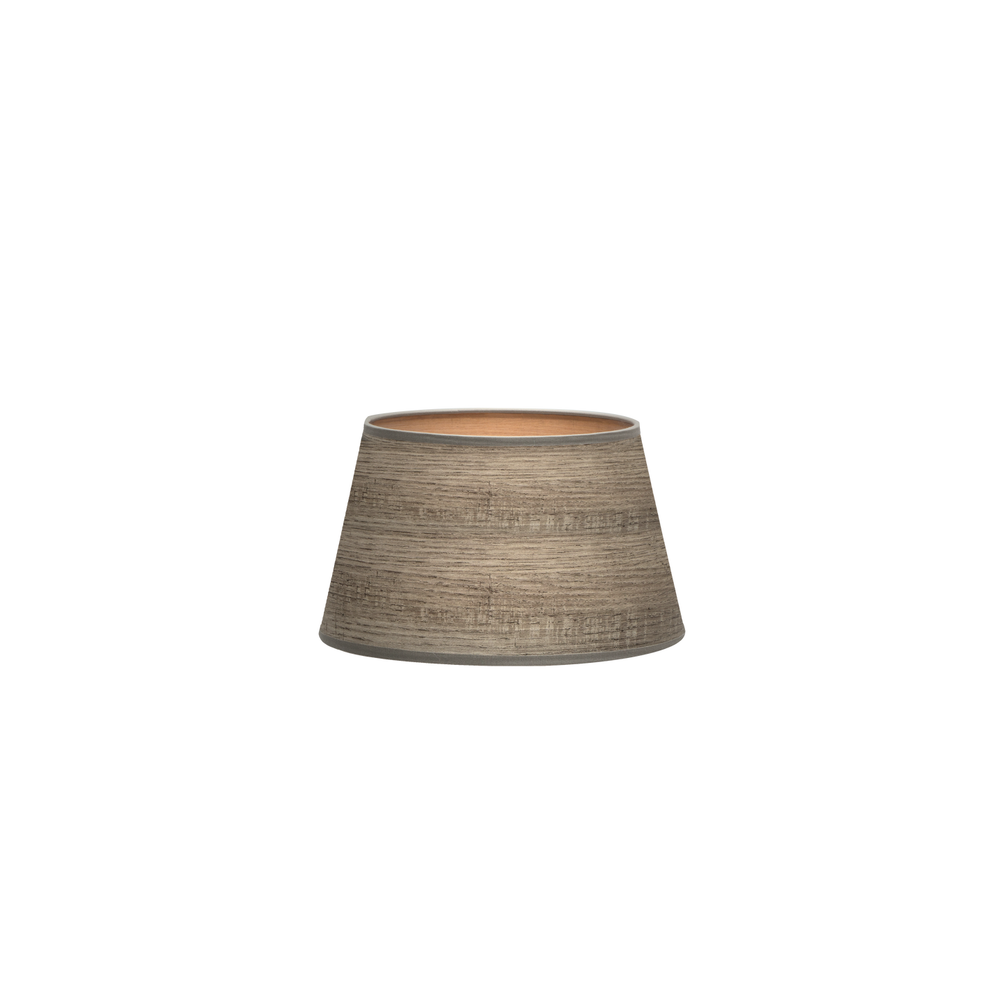 Pantalla Salma E27 Madera Gris de Fabrilamp, vista frontal. Iluminación elegante para tu hogar.