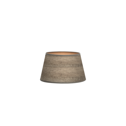 Pantalla Salma E27 Madera Gris de Fabrilamp, vista frontal. Iluminación elegante para tu hogar.