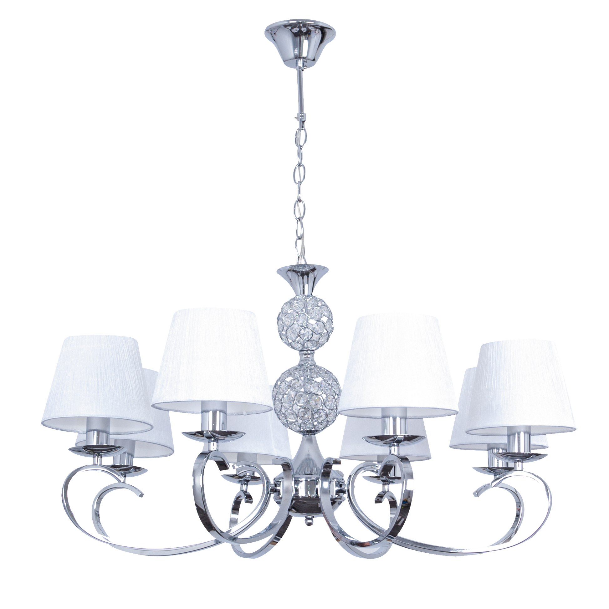 Lámpara Ordoñez fabricada en metal y cristal color cromo con textil blanco