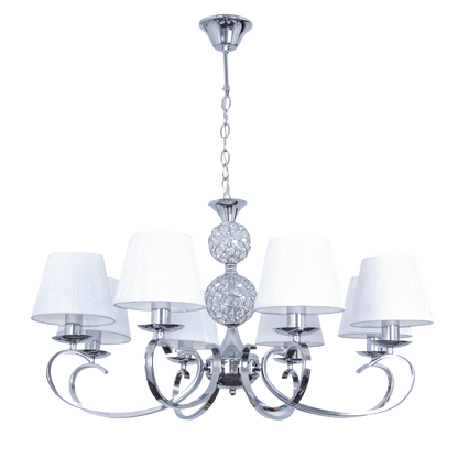 Lámpara Ordoñez fabricada en metal y cristal color cromo con textil blanco