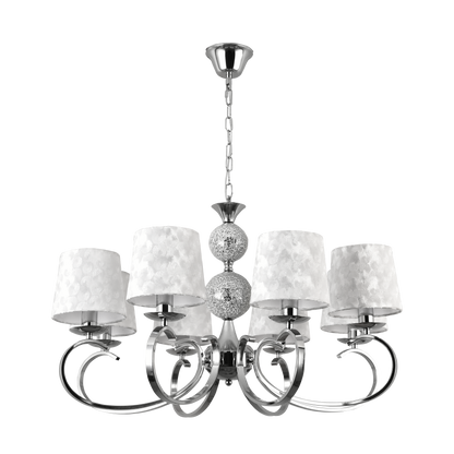 Lámpara Ubeda fabricada en metal y cristal color cromo con pantalla textil blanca