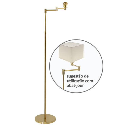 Lámpara de Pie SPACE Articulada 167 cm Latonado Interlusa instalada en ambiente decorativo de salón o dormitorio | Interlusa