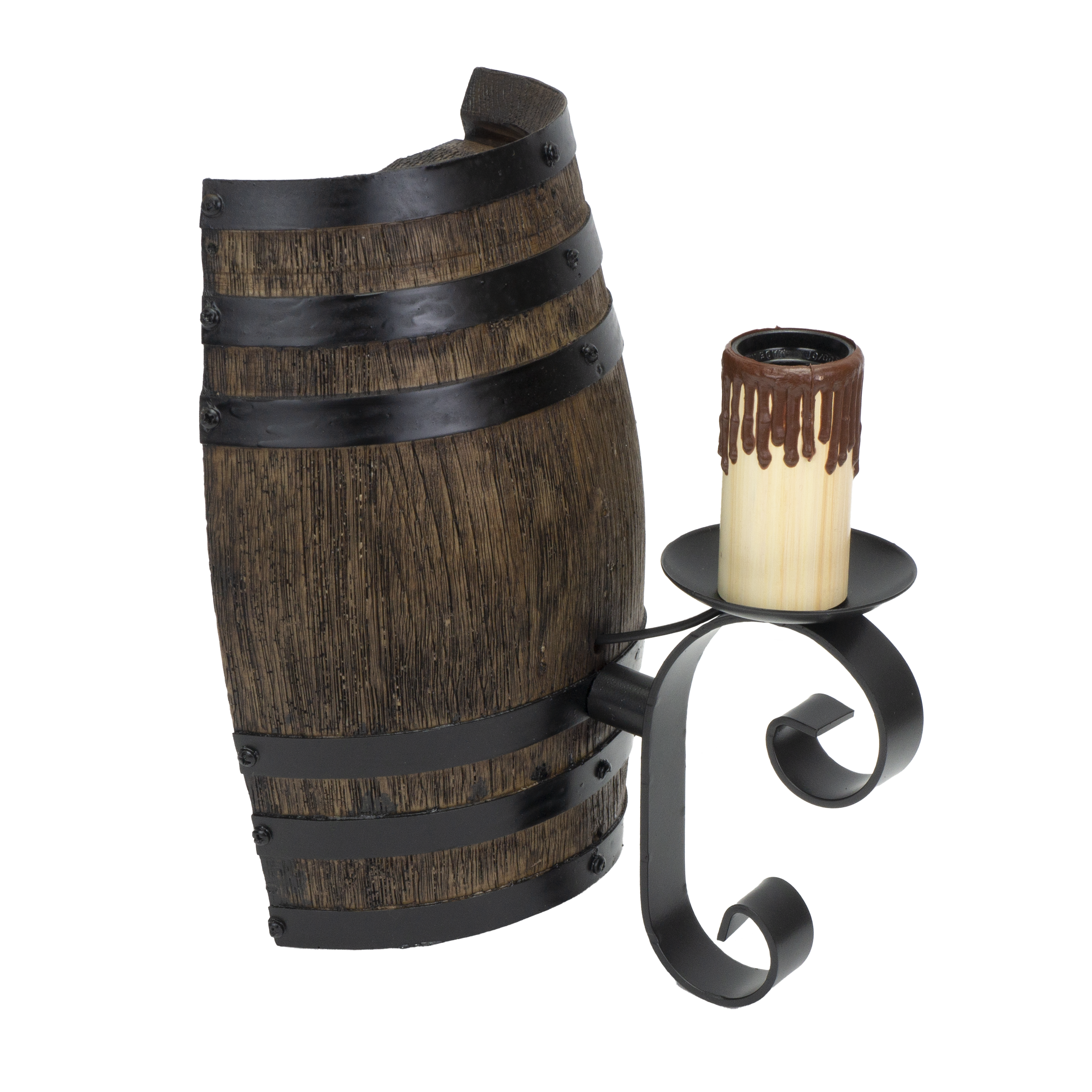 Aplique Barril Rústico Negro/Marrón E27 - Vista frontal