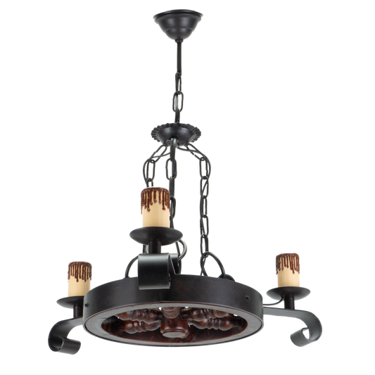 Lámpara colgante rueda fabricada en metal color marrón rústico