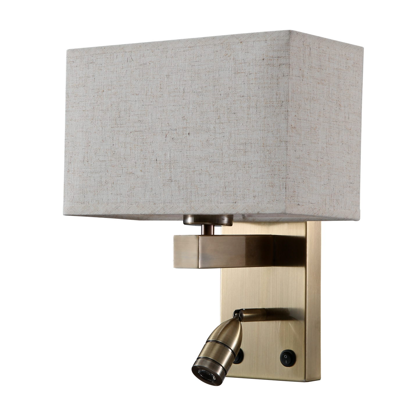 Aplique Gabriel Cuero Beige con pantalla textil y brazo lector LED orientable.