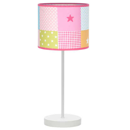 Sobremesa infantil fabricada en metal y textil, color blanco con estampado de cuadros de colores