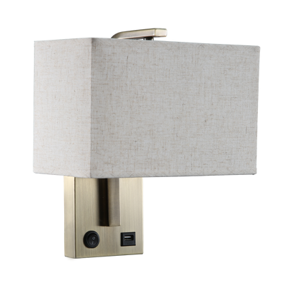 Aplique Agatha Cuero/Beige con pantalla textil y puerto USB de Fabrilamp. Iluminación moderna para tu hogar.