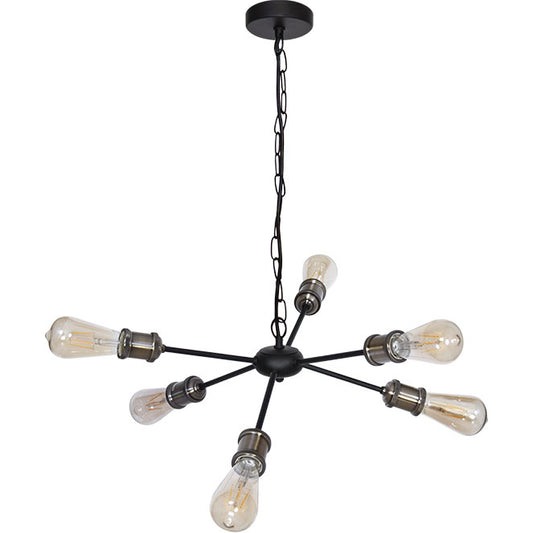 Lámpara de Techo Clásica ARYANA 52 cm Negro/Cuero Interlusa - Vista frontal principal en fondo blanco | LuzGurú