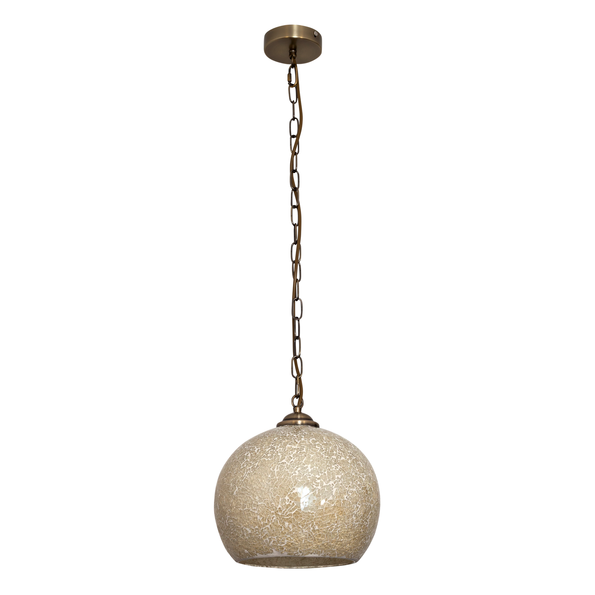 Colgante Tenor fabricado en metal color cuero y cristal ámbar, lámpara de techo con mosaicos decorativos