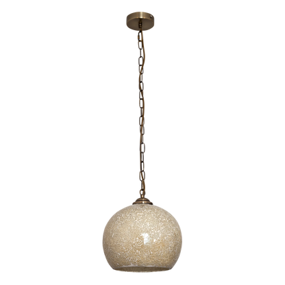 Colgante Tenor fabricado en metal color cuero y cristal ámbar, lámpara de techo con mosaicos decorativos