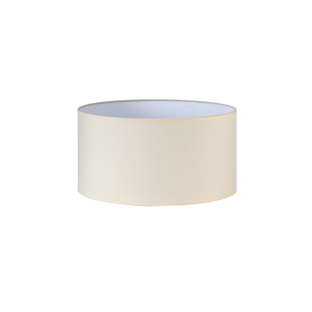 Pantalla cilíndrica Dori E27 beis de Fabrilamp, realizada en tejido popelín, 35x35x20 cm.  luzGuru.com