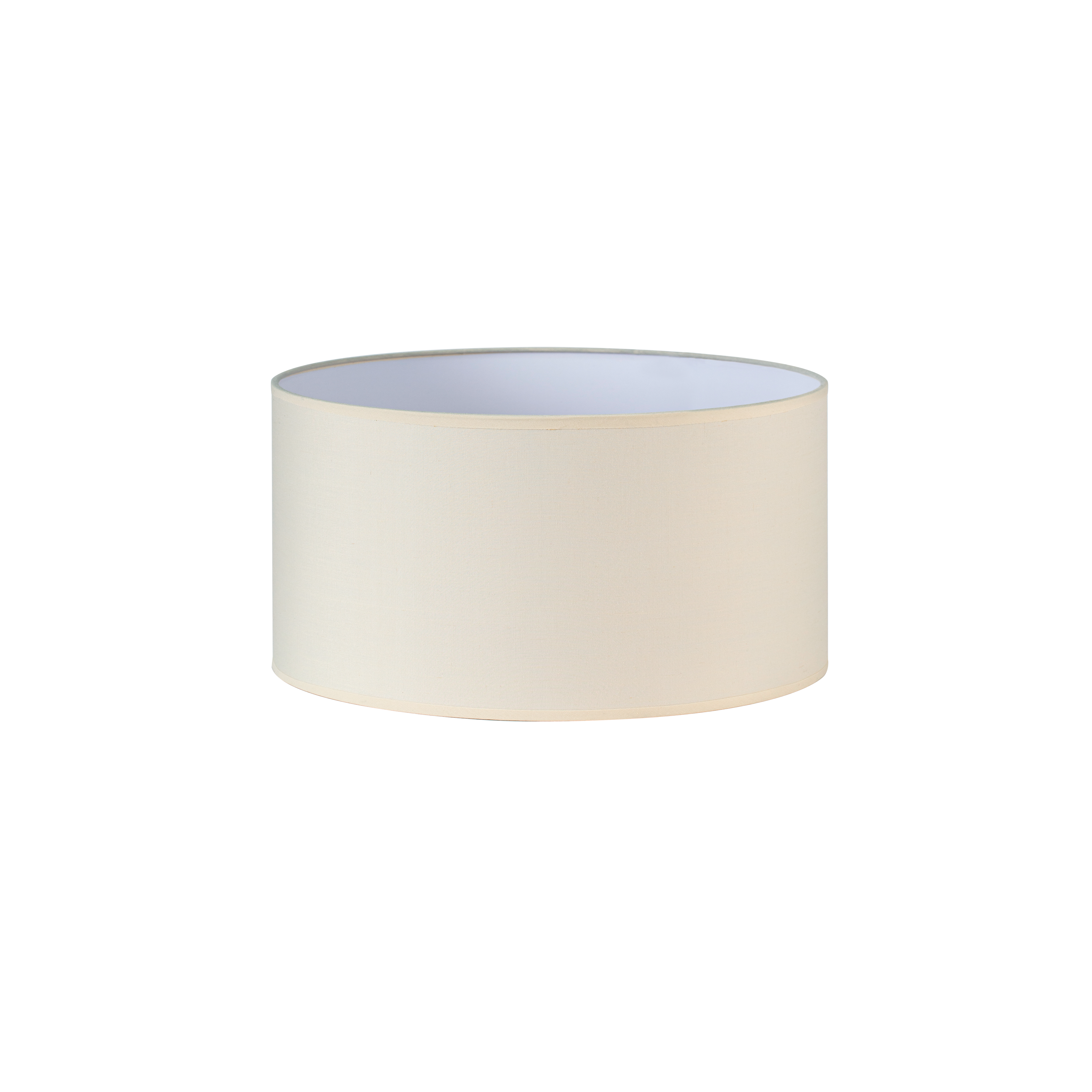 Pantalla cilíndrica Dori E27 beis de Fabrilamp, realizada en tejido popelín, 35x35x20 cm.  luzGuru.com