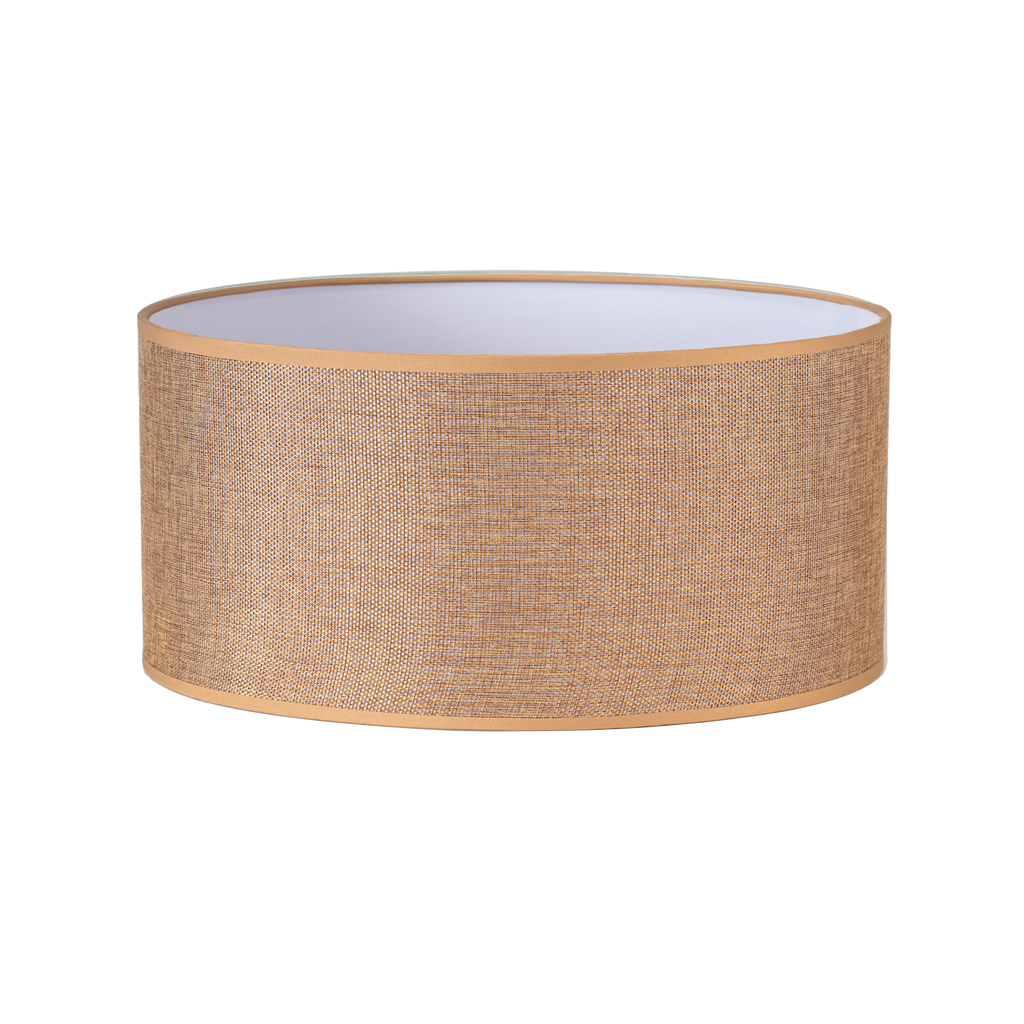 Pantalla cilíndrica Jin M10 marrón de 50x50x25 cm, fabricada en tejido saco-yute. Ideal para interiores.