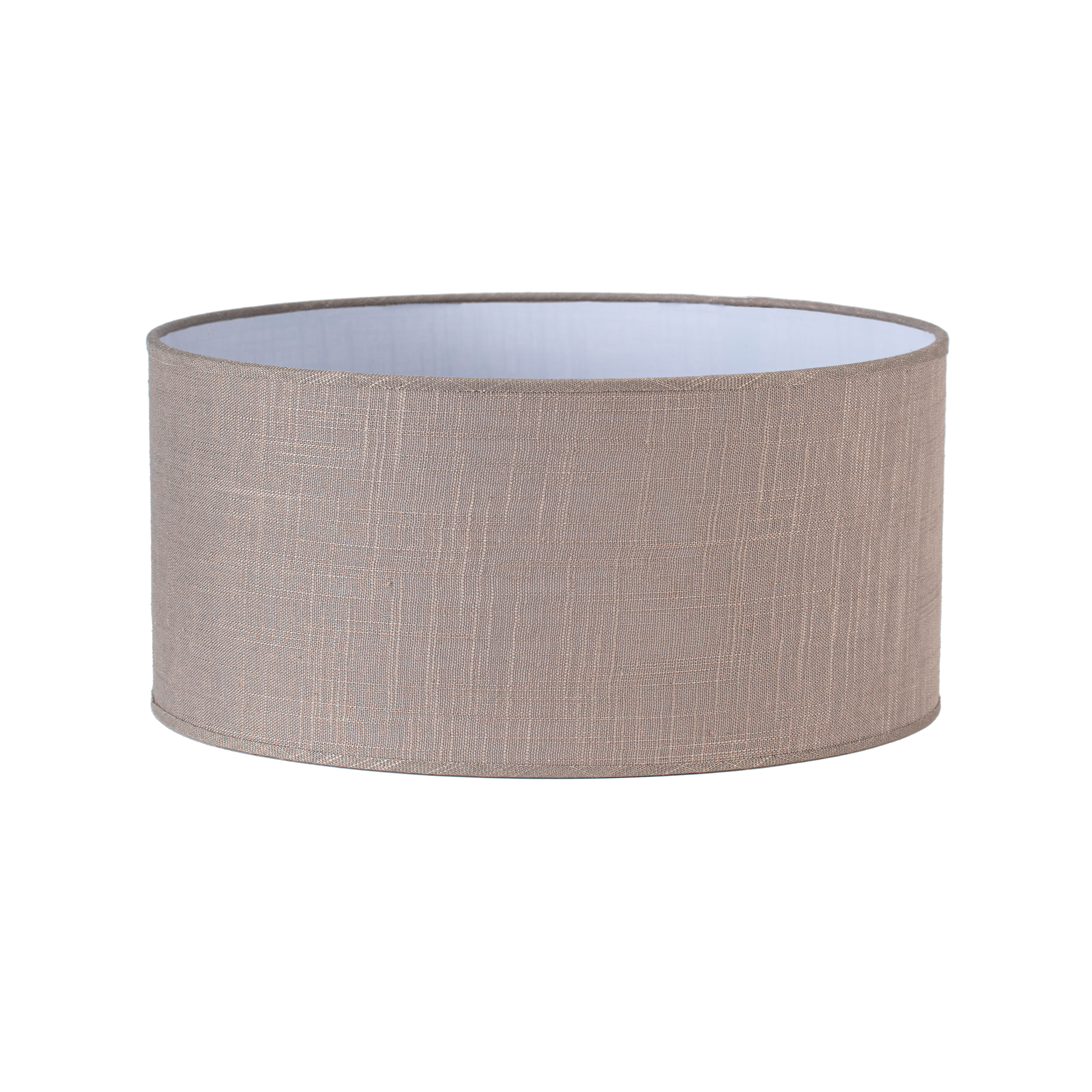 Pantalla cilíndrica Happy M10 de lino gris, 50x50x25 cm, para portalámpara M10. Fabrilamp.