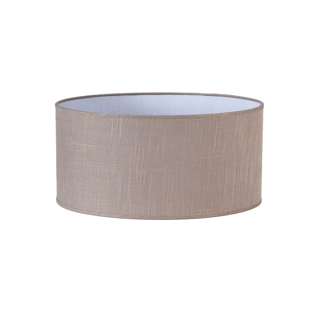 Pantalla cilíndrica Happy E27 de lino gris, 45x45x22 cm, de Fabrilamp. Ideal para iluminación interior.