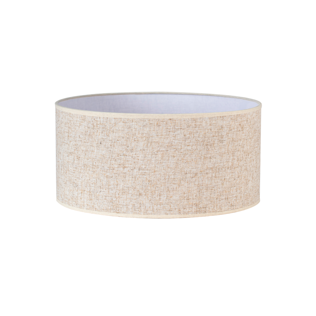Pantalla cilíndrica Happy E27 de lino beige, 45x45x22 cm, Fabrilamp. Iluminación cálida y elegante para tu hogar.