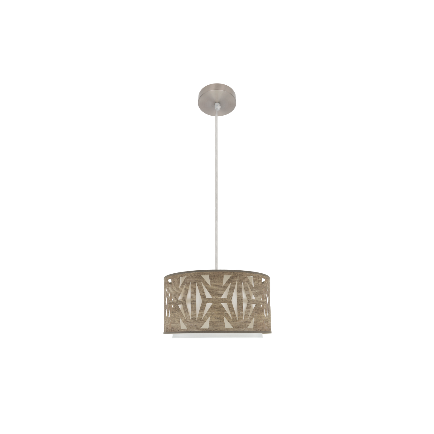 Colgante Katerina fabricado en metal color níquel y textil madera gris, ideal para salón