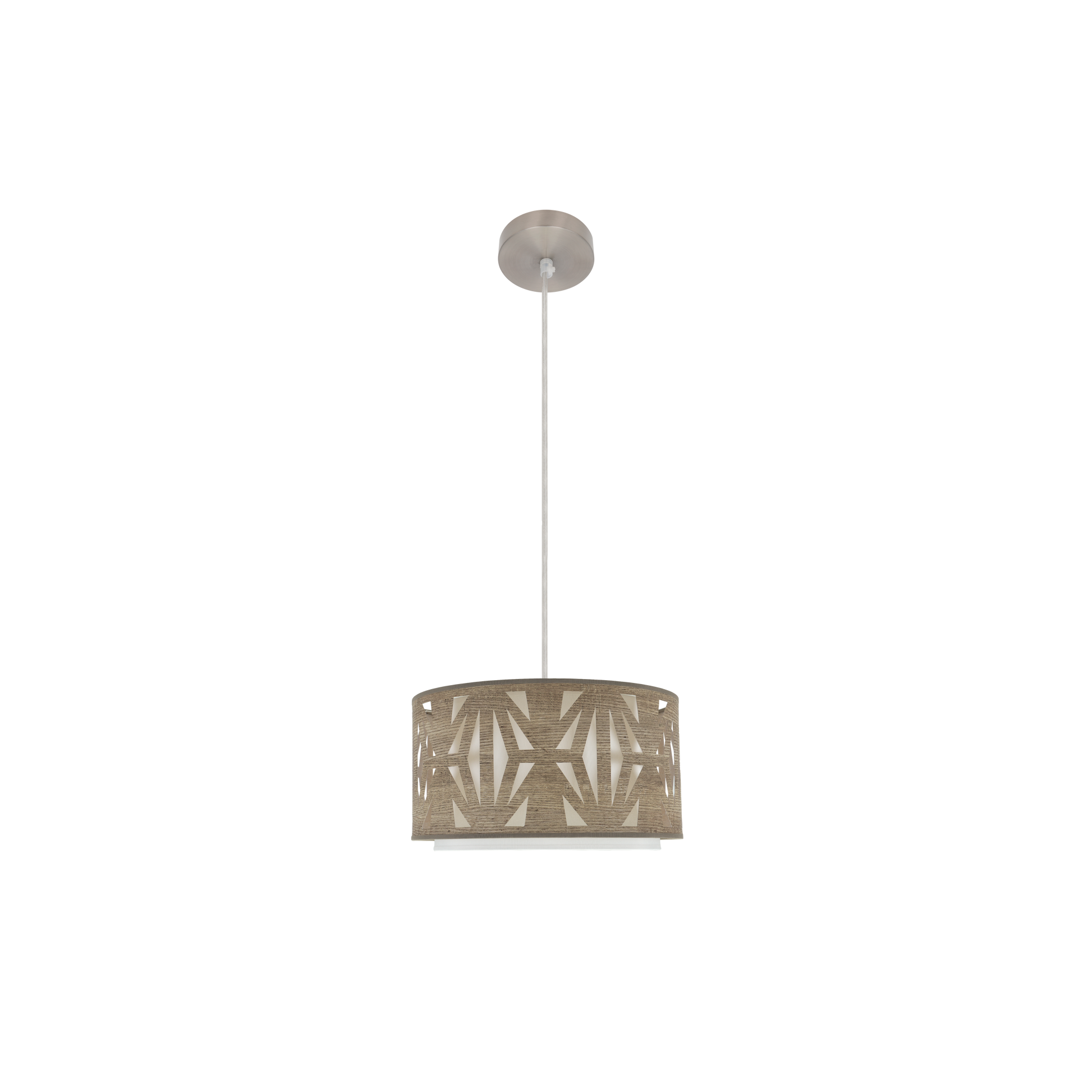 Colgante Katerina fabricado en metal color níquel y textil madera gris, ideal para salón