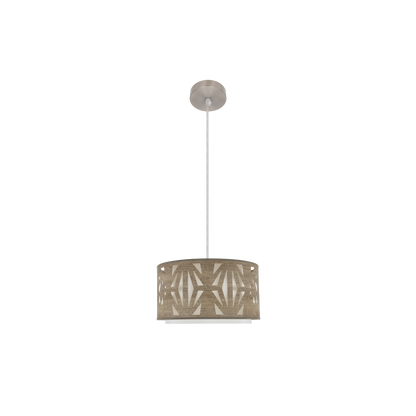 Colgante Katerina fabricado en metal color níquel y textil madera gris, ideal para salón