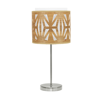 Lámpara Katerina fabricada en metal y textil color madera clara y blanco.