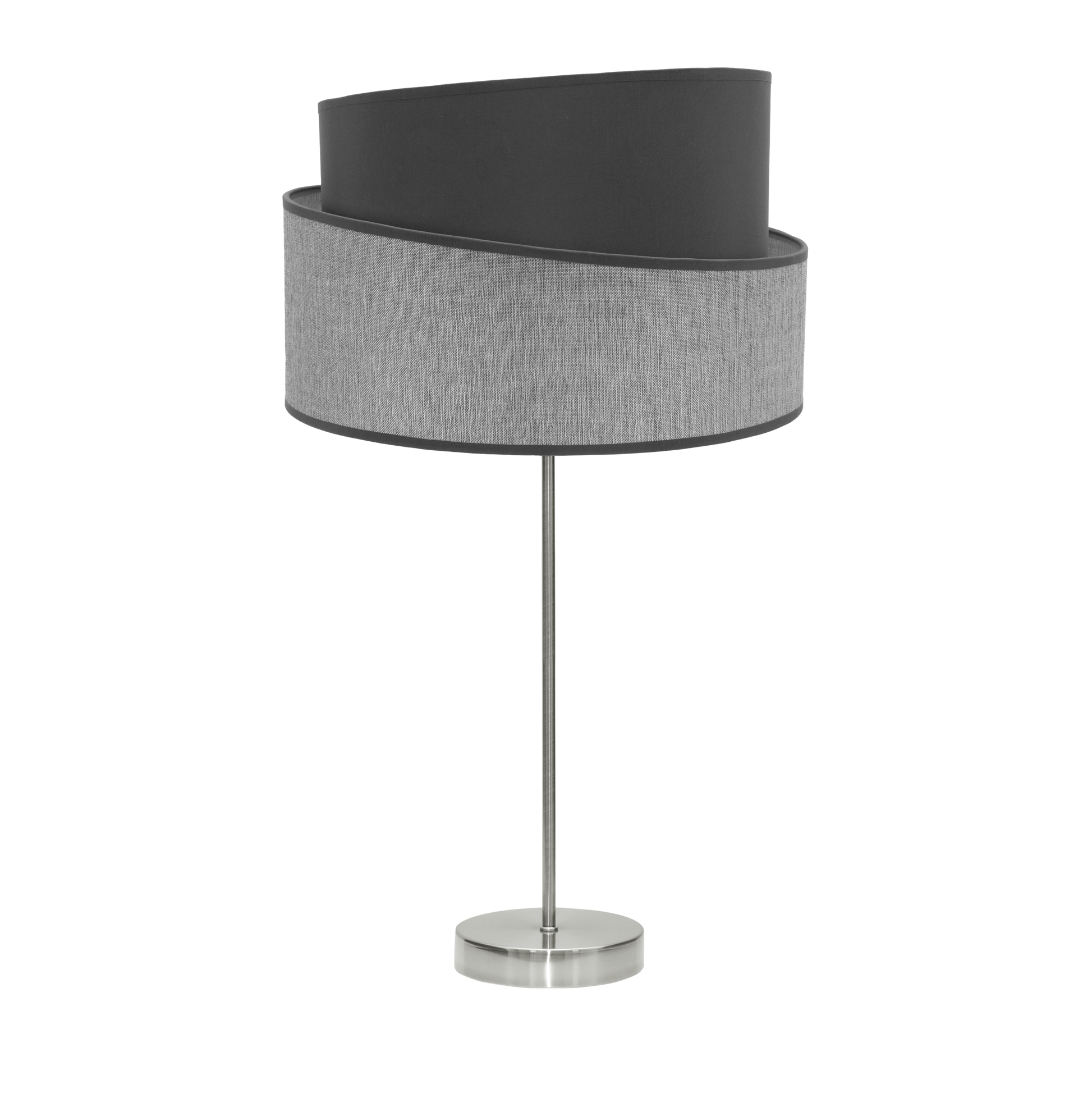 Lámpara Hara fabricada en metal color níquel con pantalla textil gris