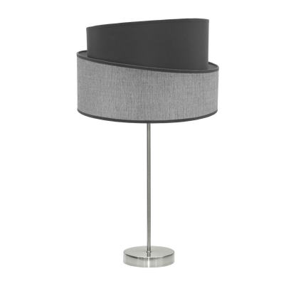 Lámpara Hara fabricada en metal color níquel con pantalla textil gris
