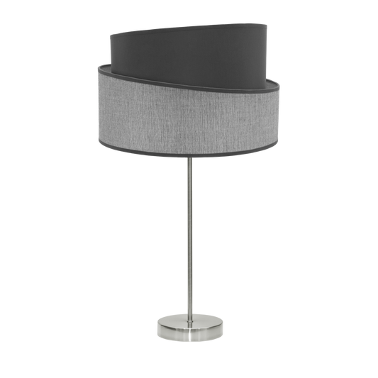Lámpara Hara fabricada en metal color níquel con pantalla textil gris