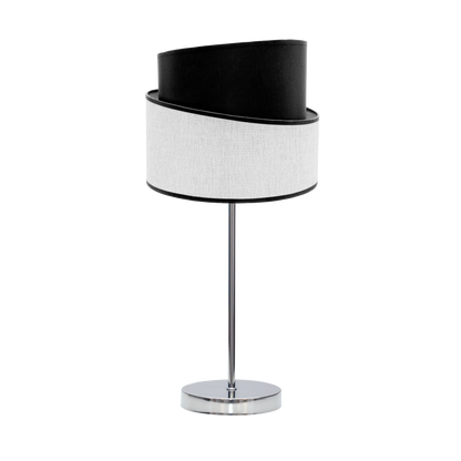 Lámpara Hara fabricada en metal cromado y textil blanco y negro