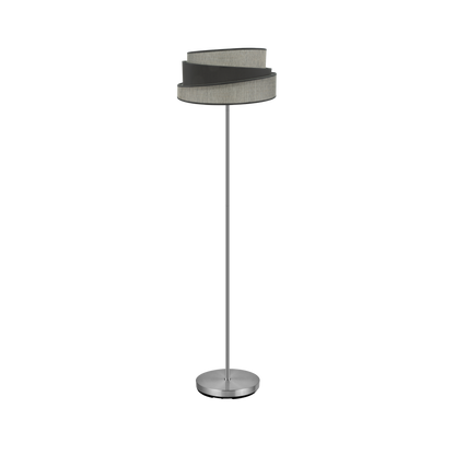 Lámpara Hara fabricada en metal color níquel y pantalla textil gris