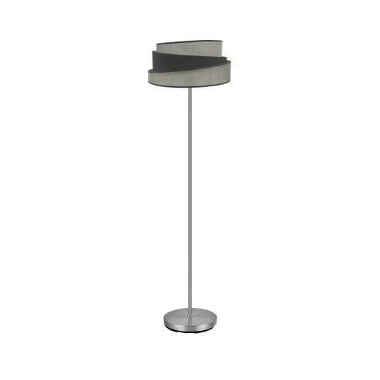 Lámpara Hara fabricada en metal color níquel y pantalla textil gris