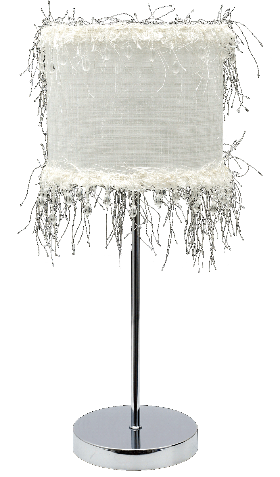 Elegante lámpara de noche con base cromada, perfecta para salón
