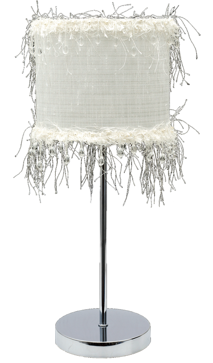 Elegante lámpara de noche con base cromada, perfecta para salón