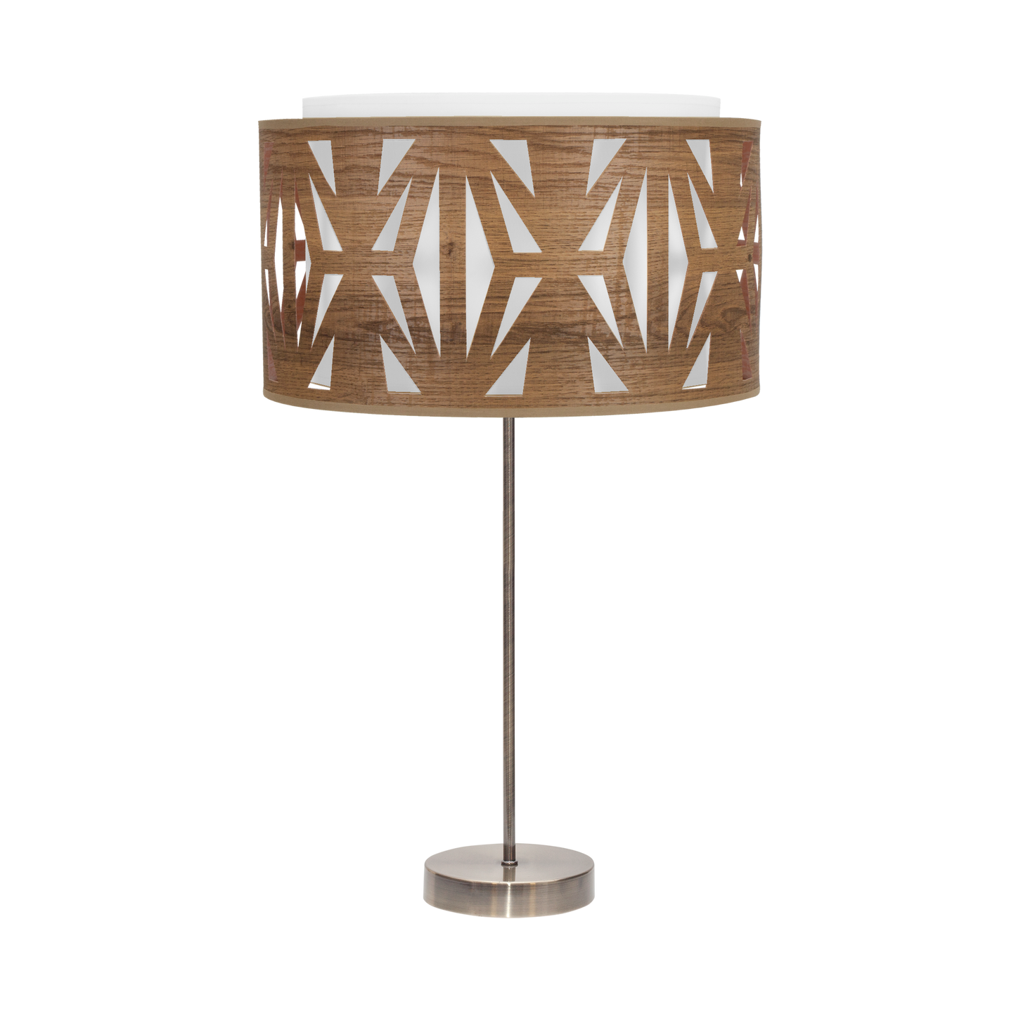 Sobremesa KATERINA fabricada en metal color cuero y textil color madera oscura, ideal para salón