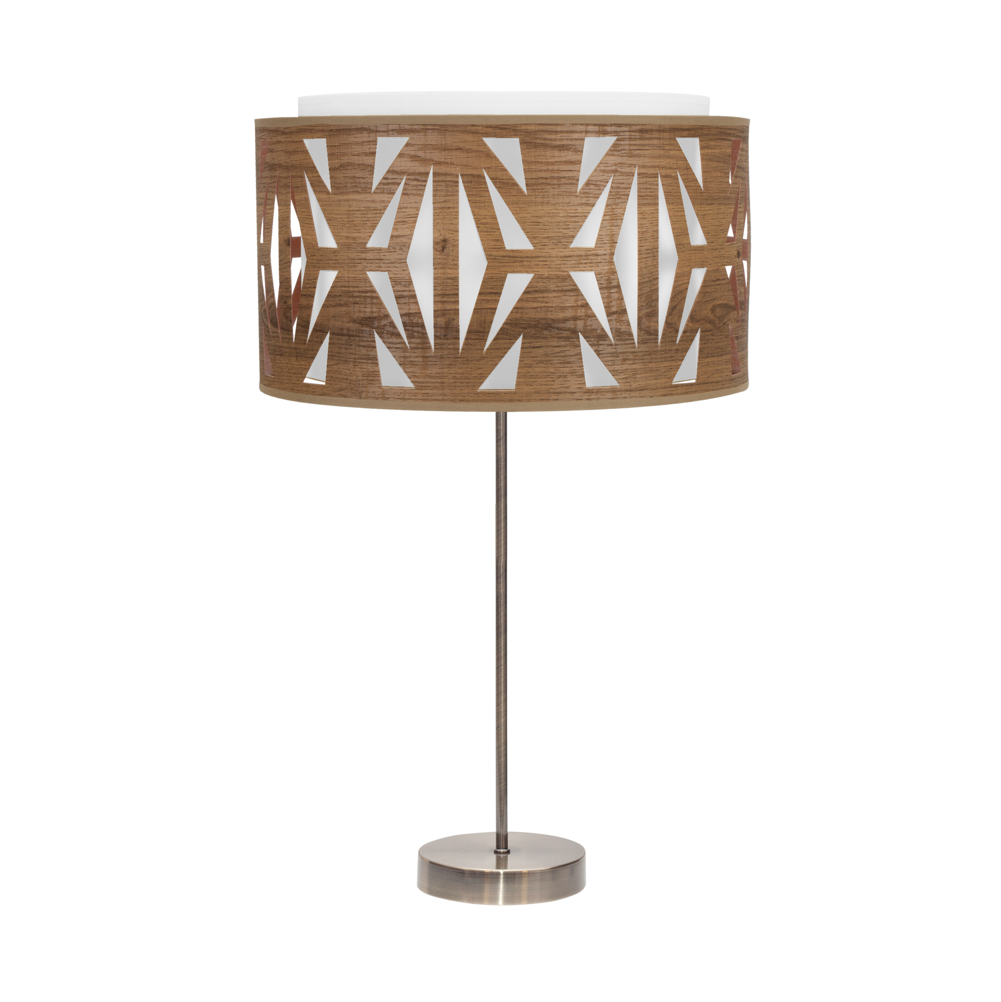 Sobremesa KATERINA fabricada en metal color cuero y textil color madera oscura, ideal para salón