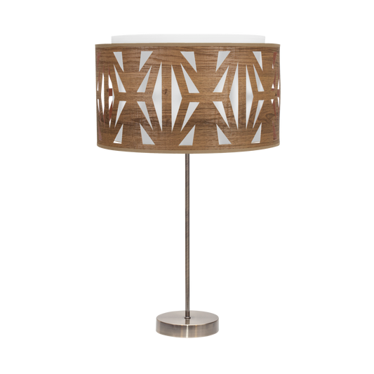 Sobremesa KATERINA fabricada en metal color cuero y textil color madera oscura, ideal para salón