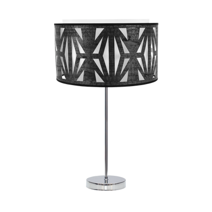Lámpara Katerina fabricada en metal y textil color cromo y madera negra, ideal para iluminar tu salón