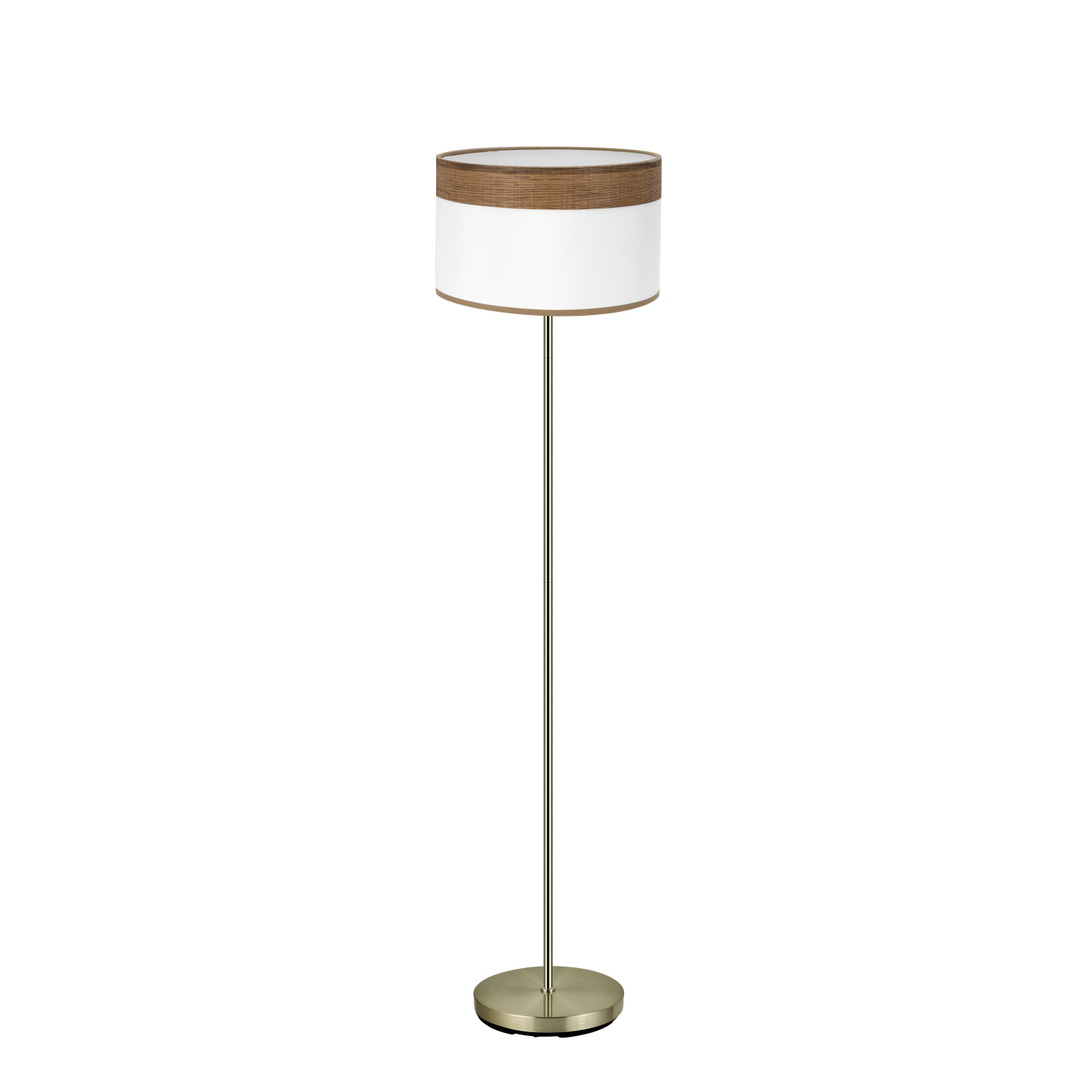 Lámpara de pie Cloe fabricada en metal color cuero y textil madera oscura/blanco